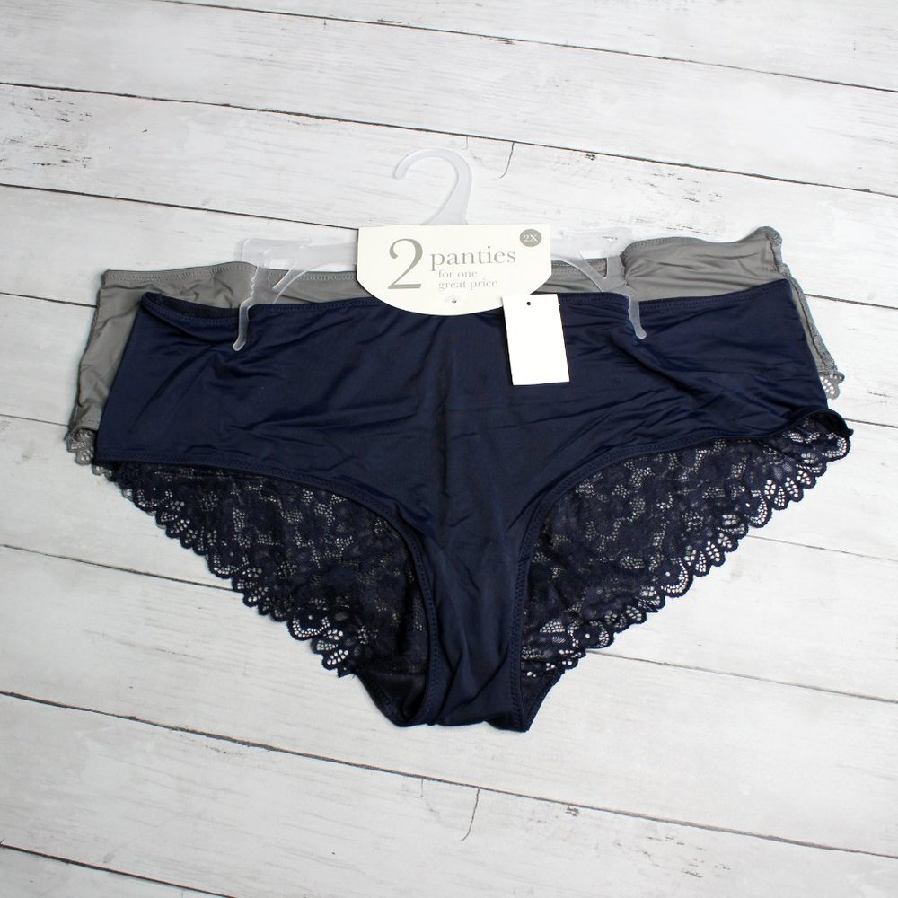 Rene Rofe Women's Lace Panties Set Plus Size 2X Navy Blue Gray